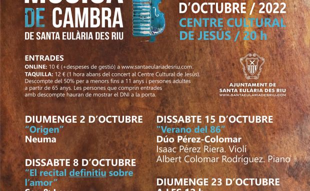 El Centre Cultural de Jesús acollirà a l'octubre tres concerts i un contacontes musical en família del III Festival de Música de Cambra