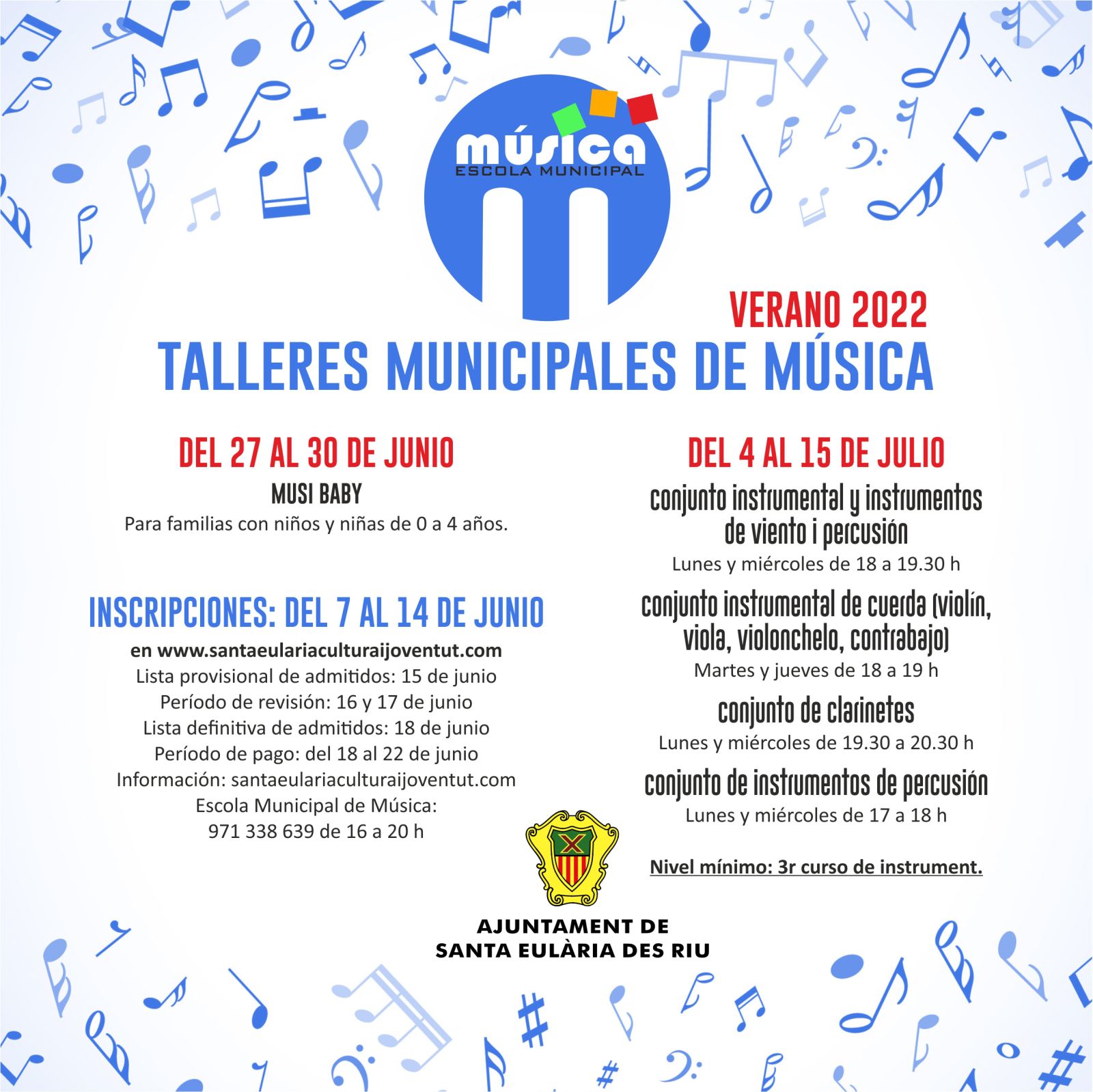 Obertes les inscripcions per als tallers d'estiu de 2022 de l'Escola de Música de Santa Eulària