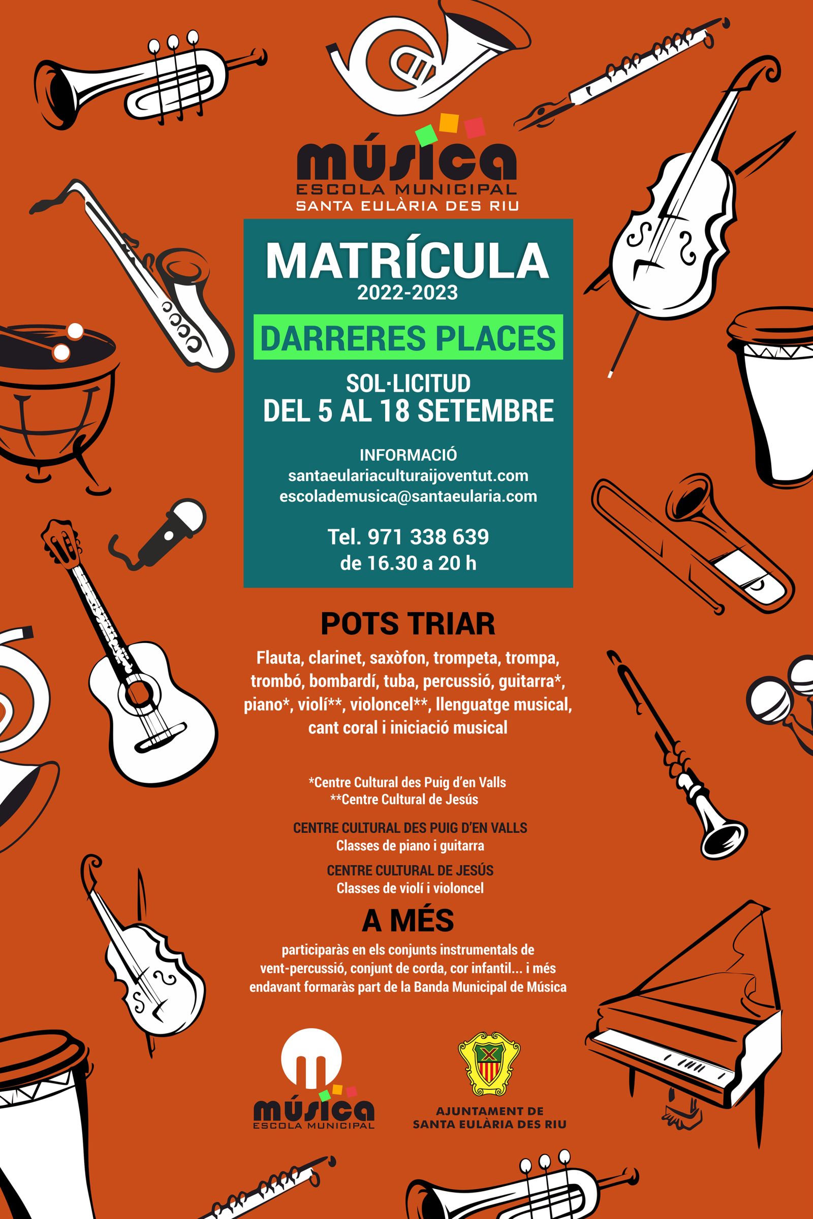 Dilluns que ve, 5 de setembre, s'obre un període extraordinari d'inscripció per a l'Escola Municipal de Música