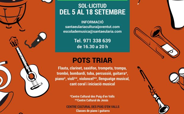 Dilluns que ve, 5 de setembre, s'obre un període extraordinari d'inscripció per a l'Escola Municipal de Música