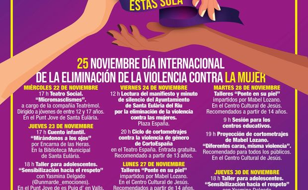 Las actividades del Día por la Eliminación de la Violencia contra la Mujer se centran en talleres para adolescentes y contarán con teatro, cuentos y cortometrajes