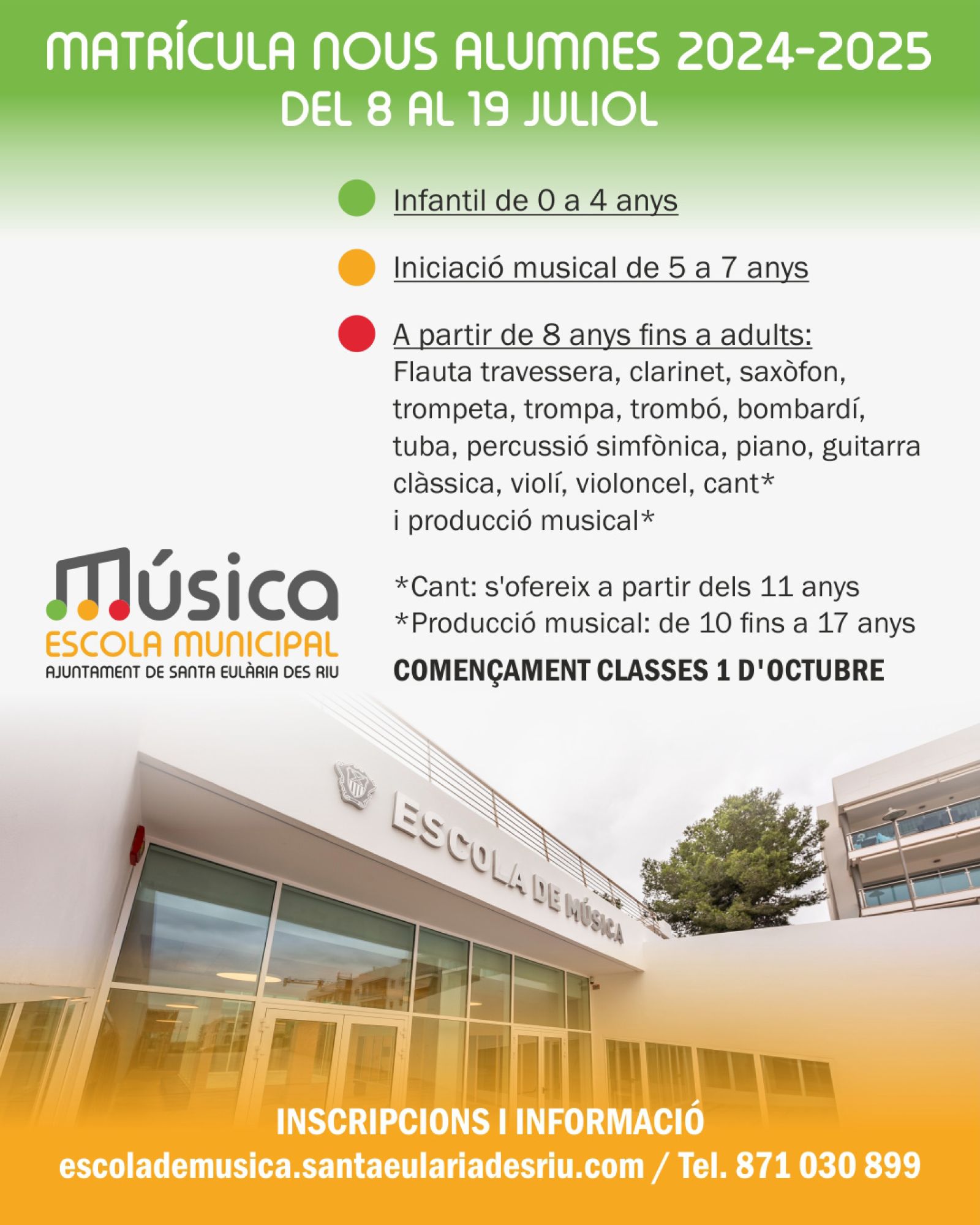 Als descomptes del 50% per a famílies nombroses i jubilats l'Escola de Música suma enguany les mateixes rebaixes per a famílies monoparentals i persones amb discapacitat