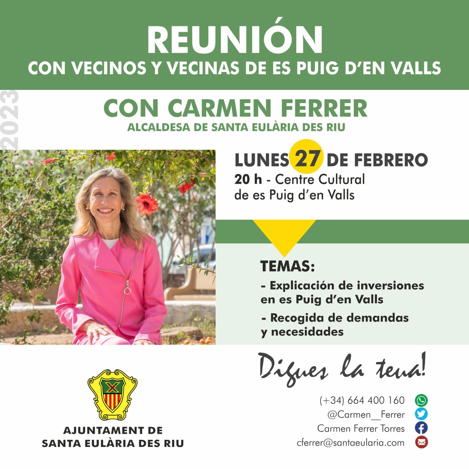 'Digues la Teua' abierto a todo el pueblo de es Puig d'en Valls el 27 de febrero con Carmen Ferrer