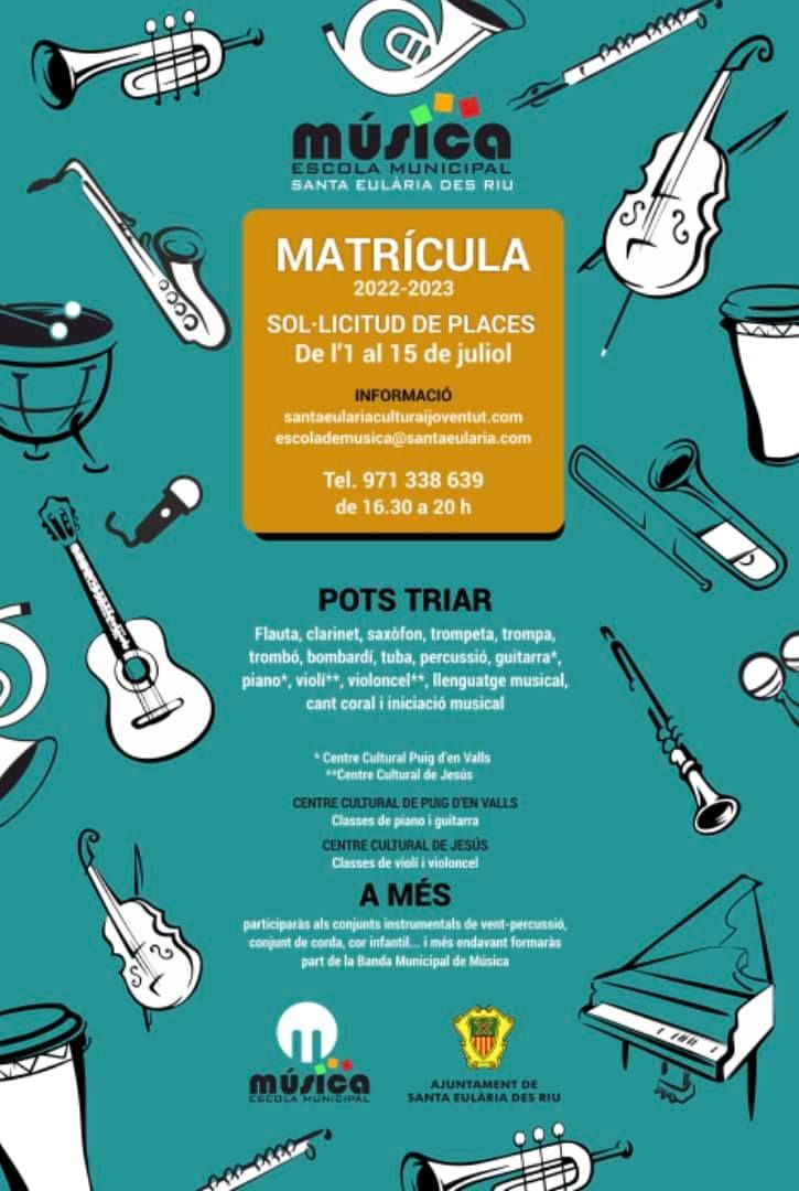 El proper 1 de juliol s'obren les inscripcions per a l’Escola Municipal de Música de Santa Eulària des Riu