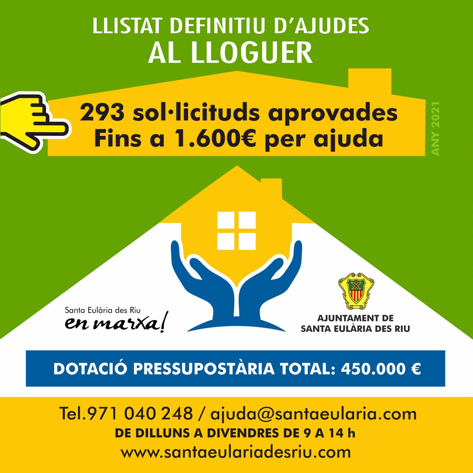 Santa Eulària des Riu començarà a pagar aquests dies 300 ajudes al lloguer de fins a 1.600 euros