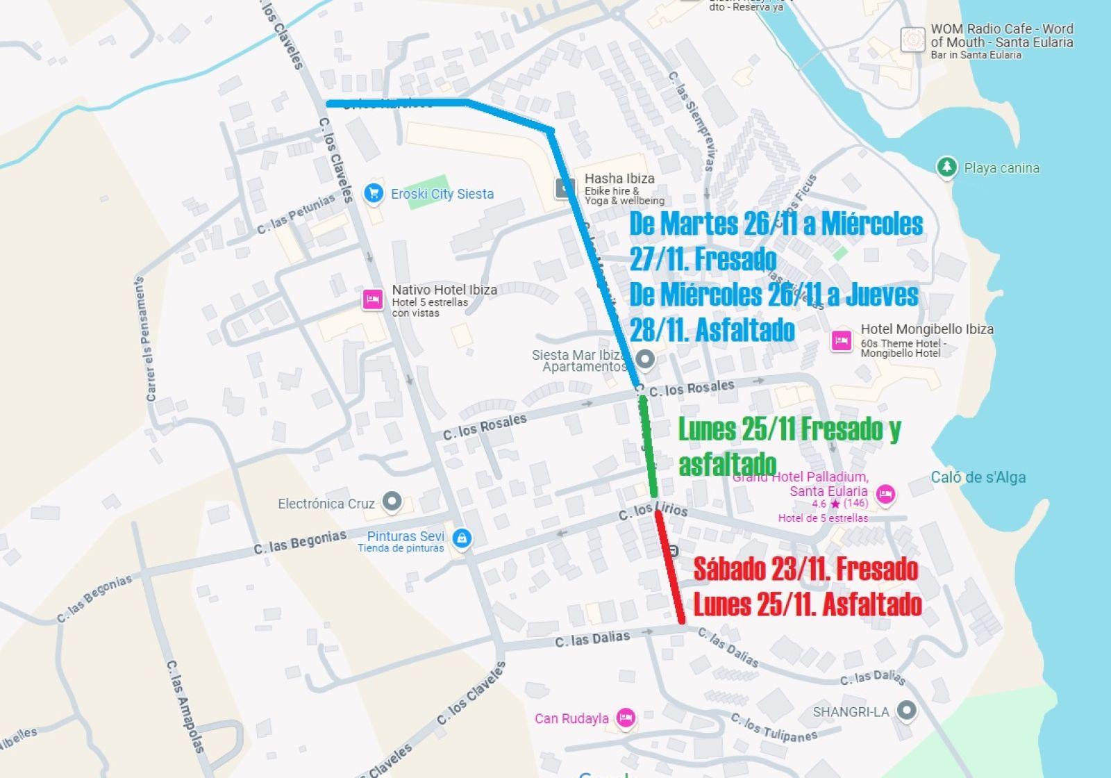 Restricciones parciales de tráfico y estacionamiento por el asfaltado de la calle Margalides de es Puig d’en Fita/Siesta