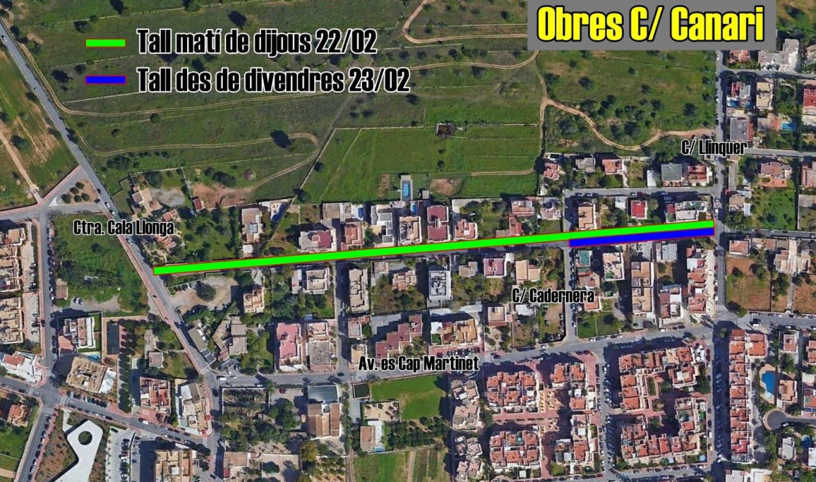 El dijous s'inicien els treballs previs a les obres del carrer Canari pel que la via es tallarà temporalment entre la carretera de Cala Llonga i el carrer Llinquer