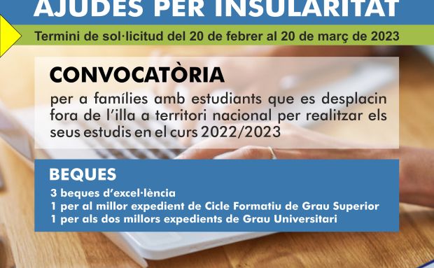 Obert el termini per sol·licitar els ajuts municipals a la insularitat de 2023 per a joves que estudien fora de l'illa