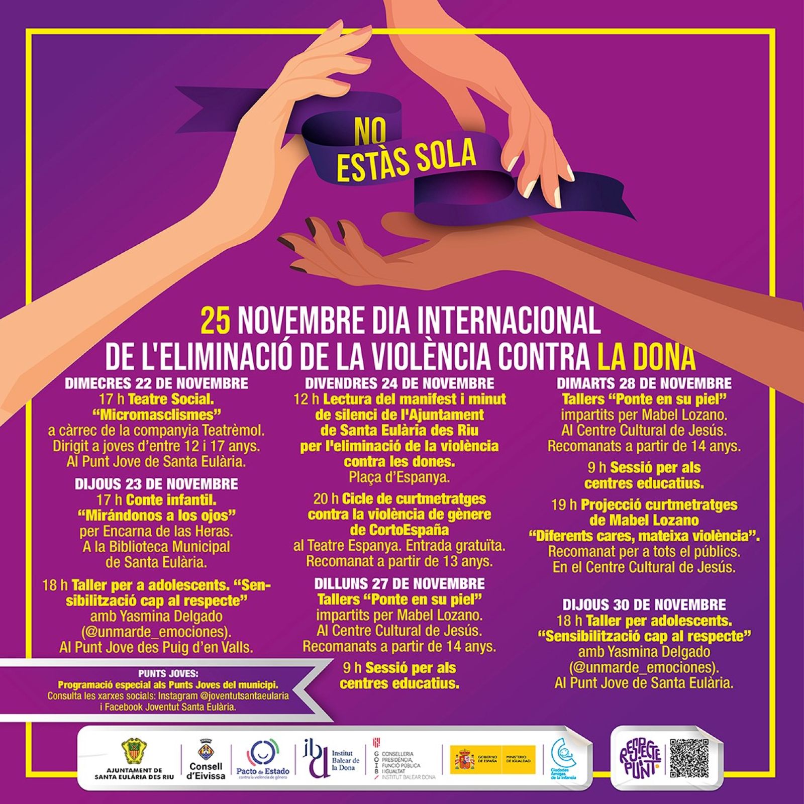 Les activitats del Dia per l'Eliminació de la Violència contra la Dona se centren en tallers per a adolescents i comptaran amb teatre, contes i curtmetratges